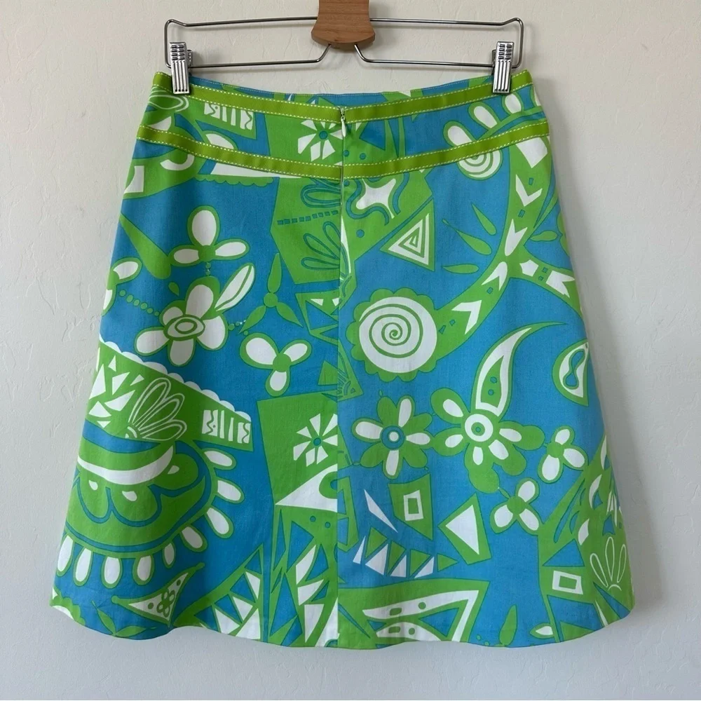 Skirtin Around Blue & Green Abstract Floral Above The Knee Cotton Skirt Size 10